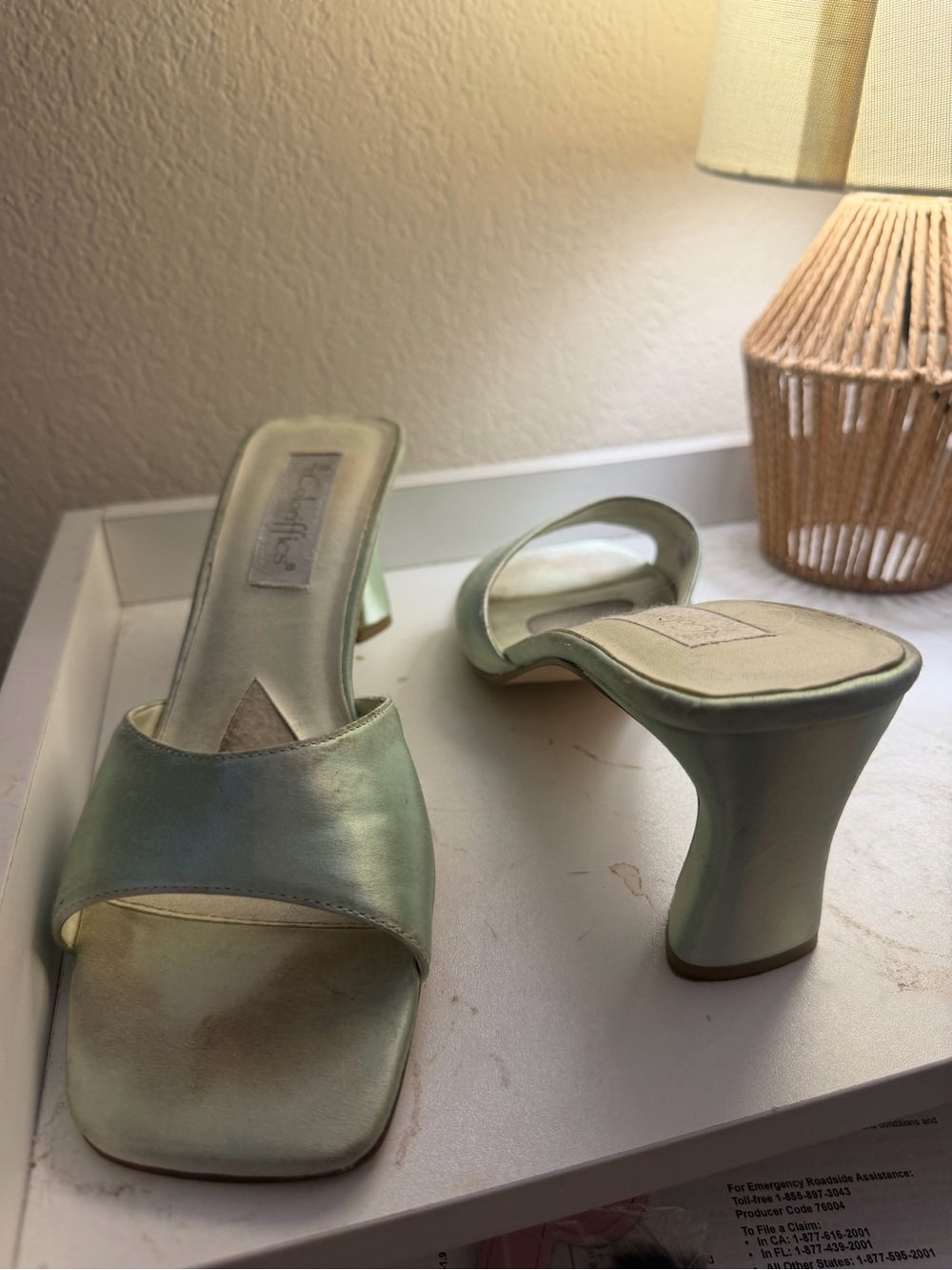 Satin Square-Toe Slip-On Mules in Pale Green